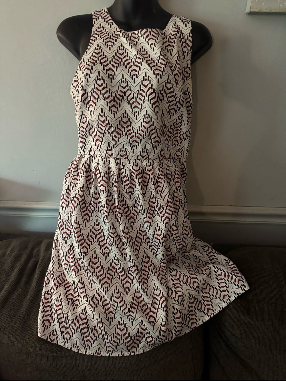 Jack by BB Dakota Cream Mini Dress with Burgundy Geometric Print